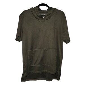 Fried Denim Hooded T-Shirt Men's M Green Faux-Suede Short Sleeve Hoodie